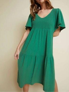 Nation LTD Jacie Dress Fern Green Smock Tiered Boho Casual Women’s Size  Large